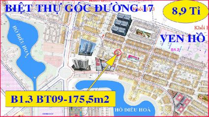 Bán biệt thự thanh hà b1.3 biệt thự 09 diện tích 175,5m2 ô góc chính đường 17m 02 mặt tiền xây dựng quy hoạch 1/500